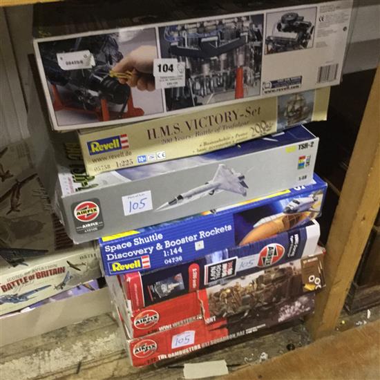 9 Airfix & Revell large sets, inc. Dambusters, HMS Victory, Battle of Waterloo, Western Front etc (boxed)